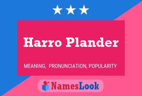 Harro Plander Naam Poster